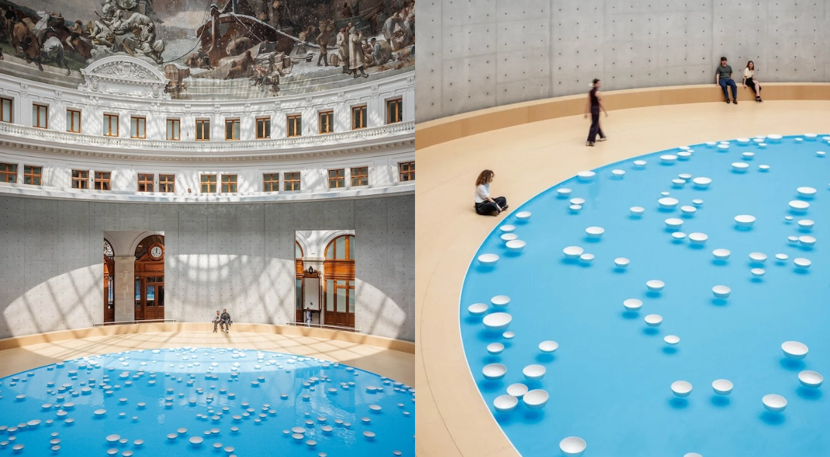 巴黎證券交易所藝術裝置《clinamen》：水景映照天空，陶瓷碰撞譜出流動樂章| La Vie